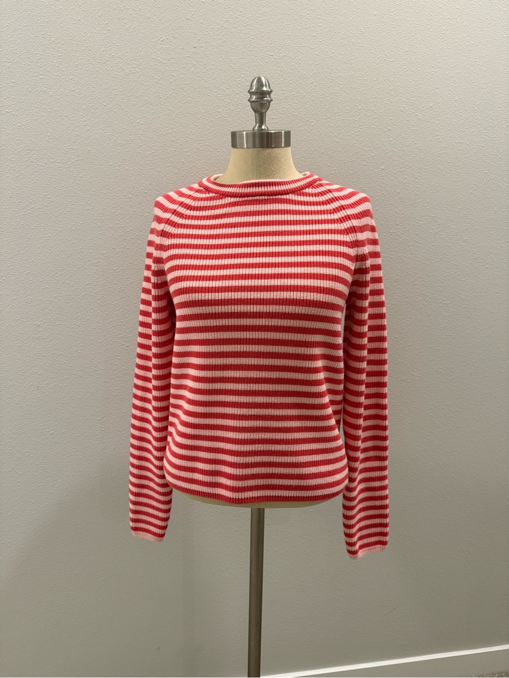 Banana Republic Red and White Striped Crewneck Sweater